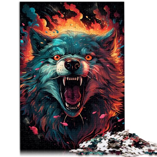 Puzzle für psychedelischen Farbwolf, 1000-teiliges Puzzle, Holzpuzzle, Wanddekoration, einzigartige Geburtstags, 1000 Stück (50 x 75 cm)