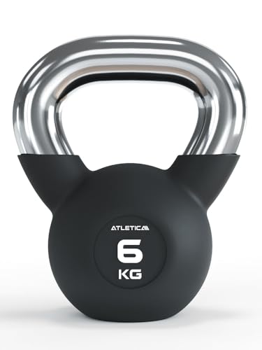 ATLETICA Kettlebells | 4-32 kg |Gummierte Kugelhantel mit Chromgriff | Hochwertige Stahllegierung | Studioqualität | Funktionelles Ganzkörpertraining Gewicht 6kg