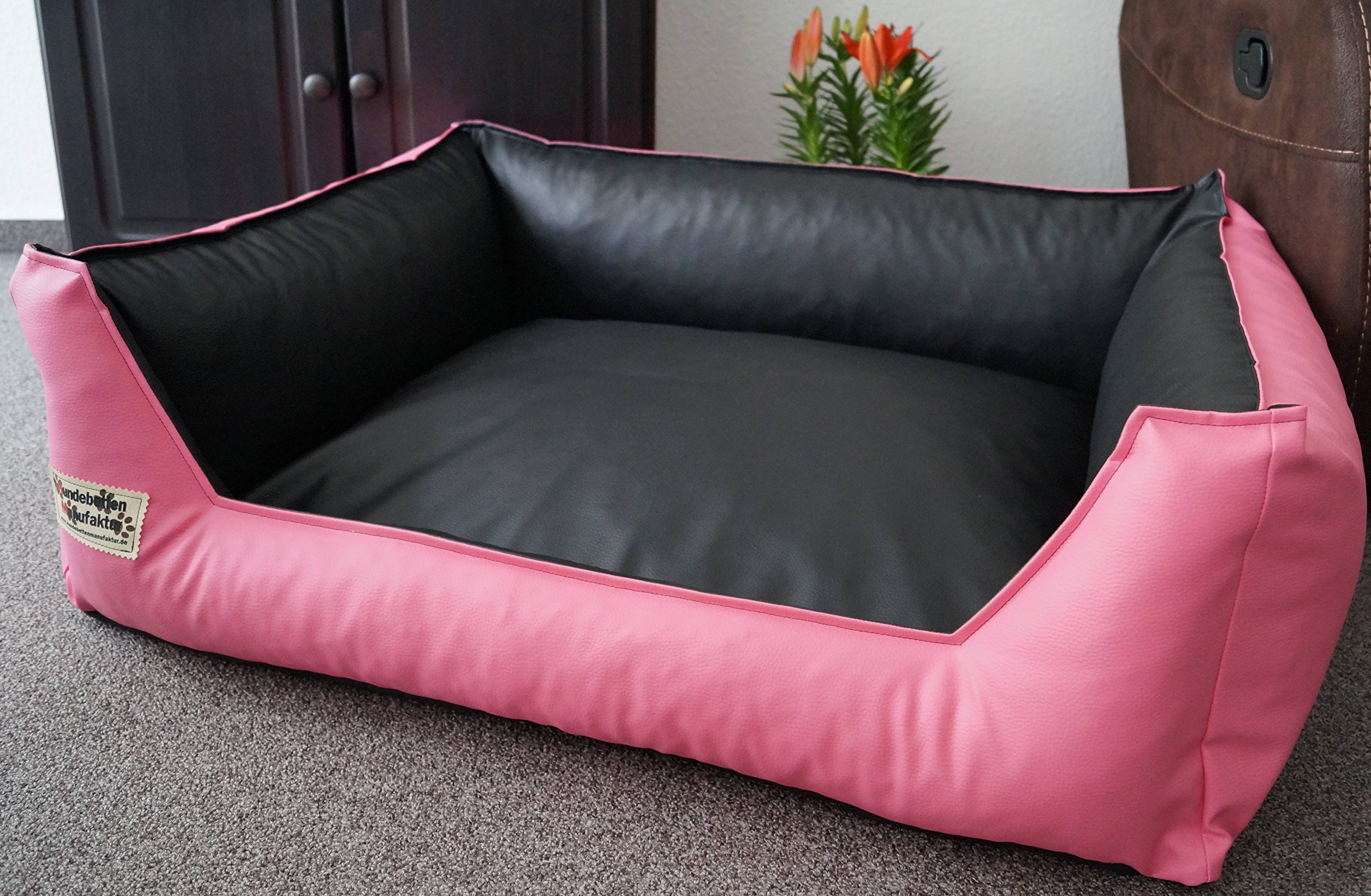 Hundebett Hundesofa Schlafplatz Kunstleder Similpelle Farbe und Größe wählbar von XS bis XXL (80 cm X 60 cm, rosa schwarz)