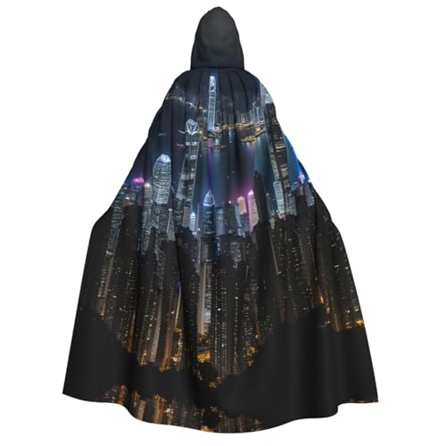 WURTON Aerial Night of View Hong Kong Print Unisex Hooded Cloak Costume Women Men Vampire Halloween Cosplay Carnival Theme Party