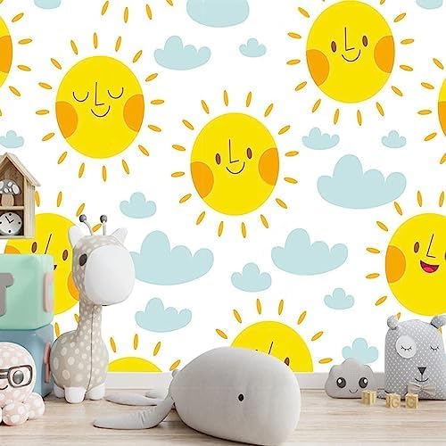 XLMING Handgemalte Karikatur Wolke Sonne Sternenhimmel Kinderzimmer 3D Tapete Home Dekoration Wohnzimmer Sofa Schlafzimmer Tv Hintergrund Wand-150cm×105cm