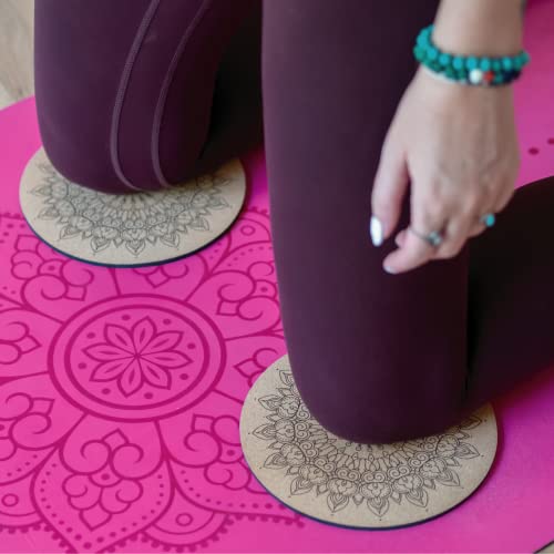 DIVASYA Yoga-Knie-Pads: Yoga-Kissen, Knieschoner, Yoga-Knie-Polster (20cm), stark dämpfender Naturkautschuk & rutschfeste Kork-Oberfläche. Auch für Ellbogen/Handgelenke/Kopfstand (Yantra Wheel)