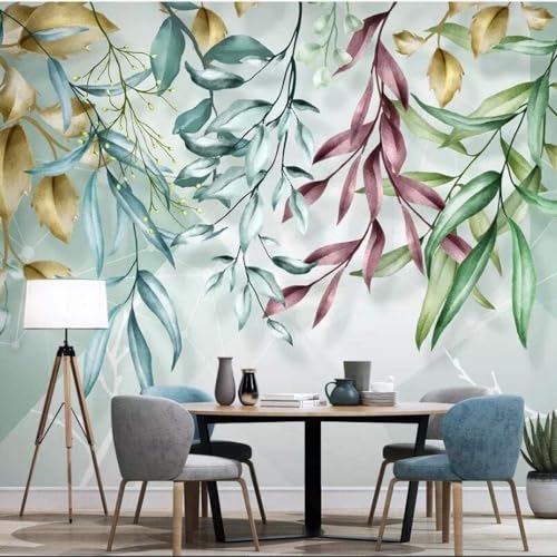 Tropische Pflanzen Aquarell Blätter Geometrische Linien 3D Tapete Poster Restaurant Schlafzimmer Wohnzimmer Sofa TV Dekorative Wand-430cm×300cm