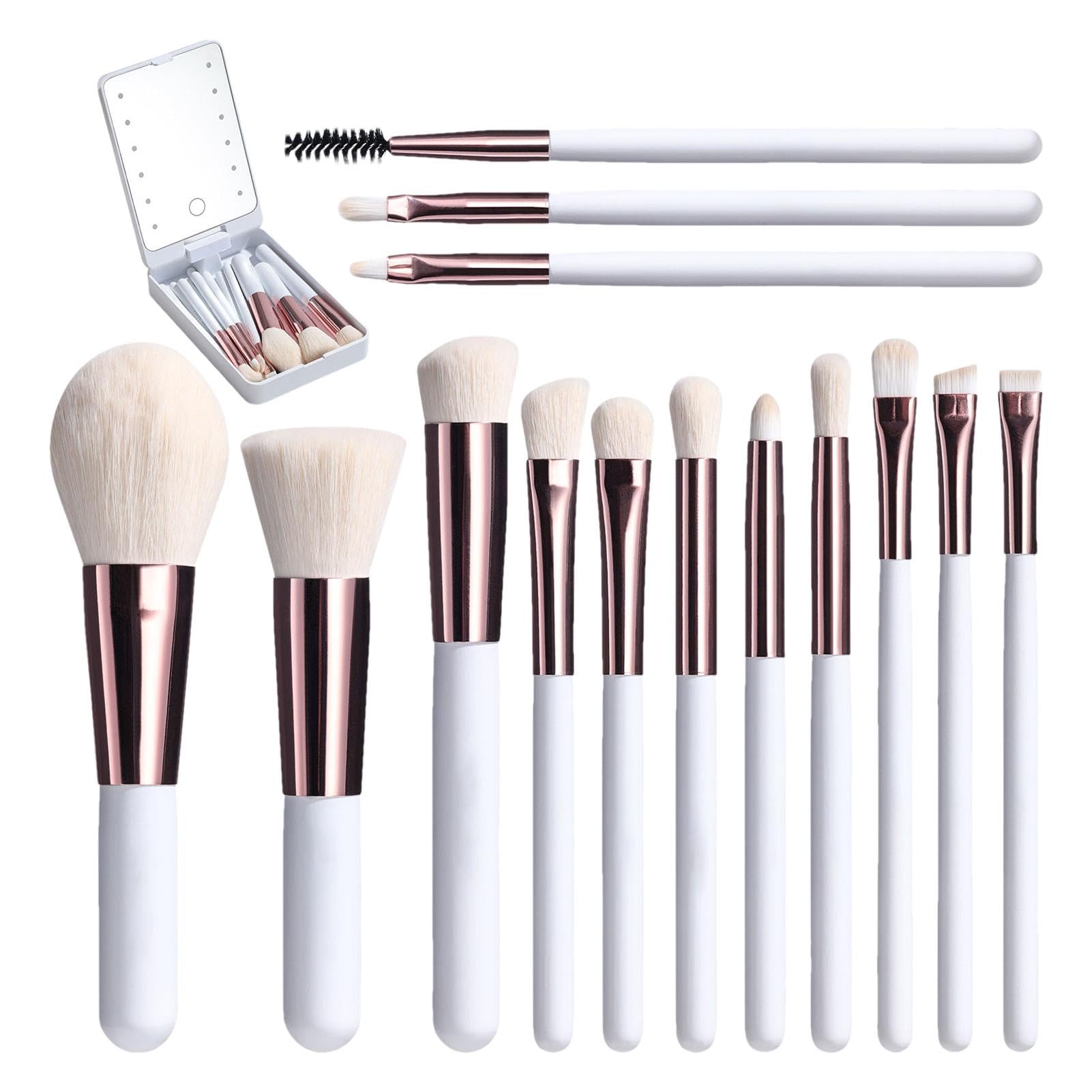 Weppduk Pinsel-Set Make-up, Mini-Make-up-Pinsel-Set | Kleines Make-up-Pinsel-Set, Make-up-Pinsel-Set, 14 Stück,Kompakte LED-Spiegel-Make-up-Pinsel-Werkzeuge mit Aufbewahrungskoffer für Frauen