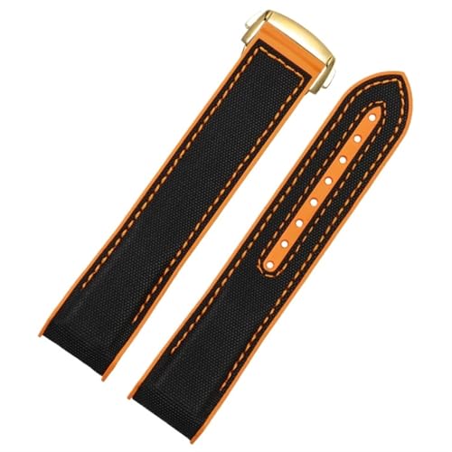 THBGTCNQ Uhrenarmband aus Nylon und Gummi, 20 mm, 22 mm, Schwarz, Blau, Orange, Stoff, for Smartwatches, Quarzuhren, Silikonarmband, Schnellwechselarmband(Black orange-gold,20mm)