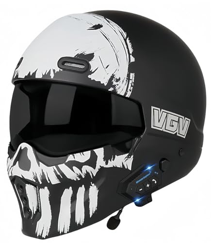 Bluetooth-Retro-Klassiker-Motorradhelm Mit Doppelvisier, 3/4-Open-Face-Helm, DOT-Zugelassener Scooter-Sicherheits-Motorradhelm Für Männer Und Frauen G,L59-60CM