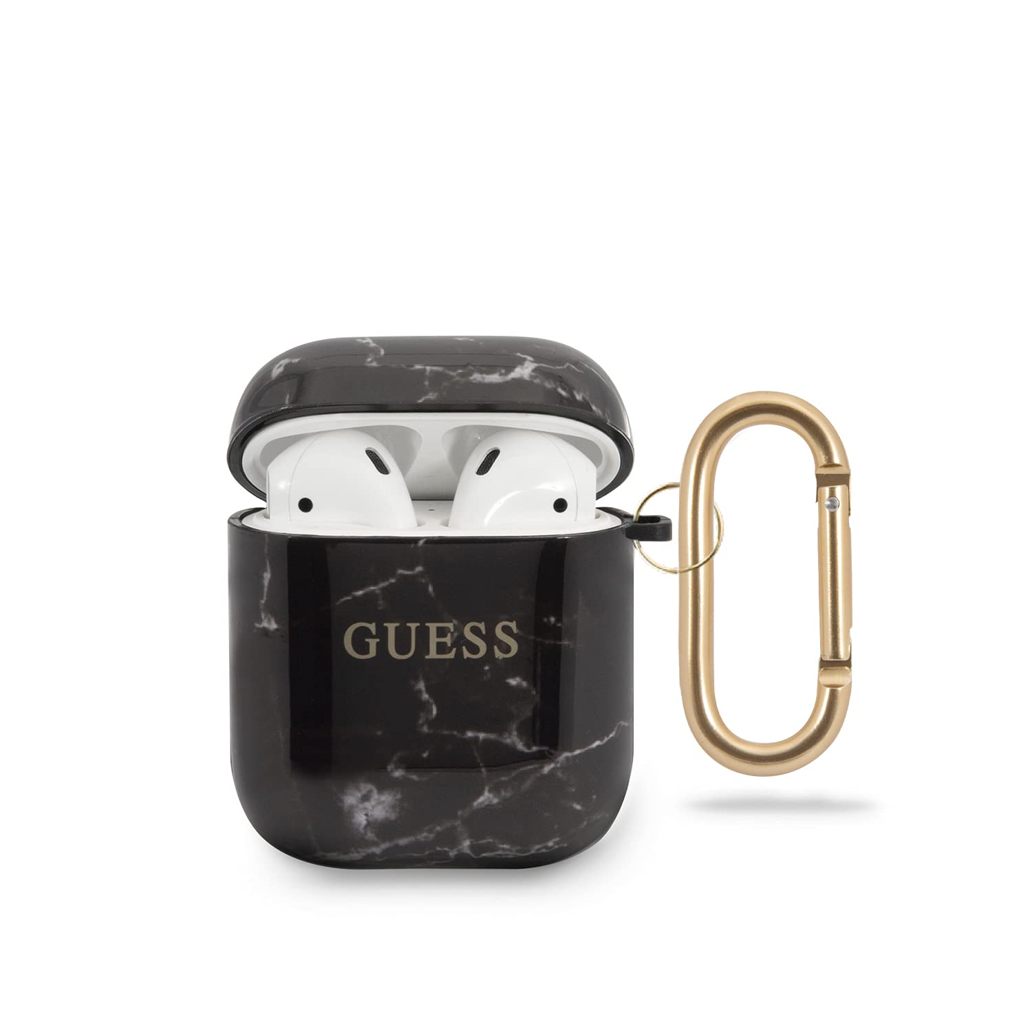 Guess - Airpod-Hülle aus TPU mit Marmor-Effekt – Schwarz Airpod 1/2