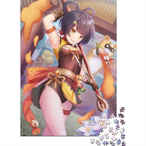 1000 Teile für Erwachsene Schwierige Puzzles Genshin Impact Xiangling Holzpuzzle für Erwachsene für anspruchsvolles Puzzlespiel und Familienspiel (Größe: 75x50cm)