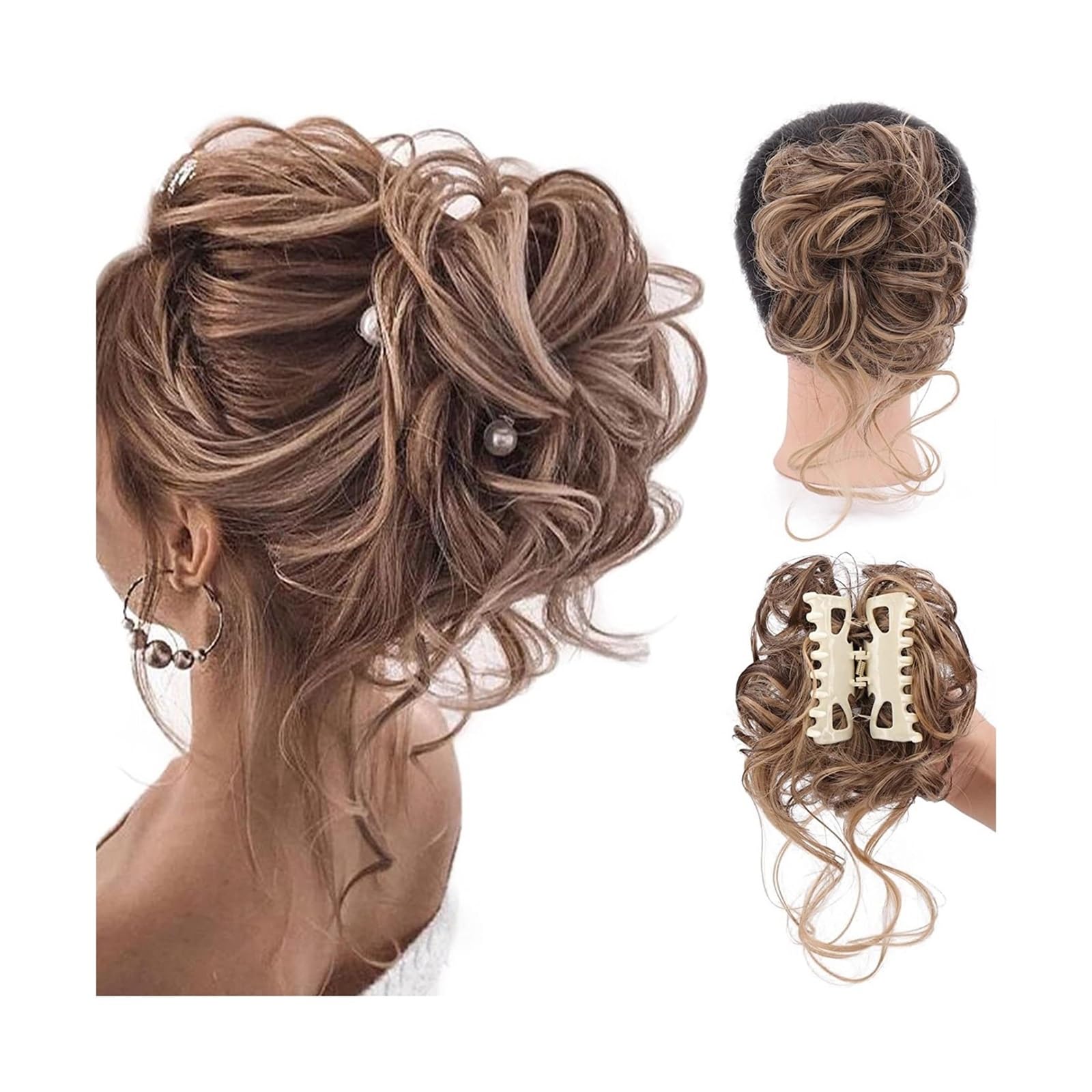 Haarteile Haarknoten Messy Bun Haarteil, zerzauste Hochsteckfrisur, Haarverlängerungen mit elastischen Haarbändern, lockiges Haar, Dutt, Haargummi for Frauen und Mädchen Brötchen Haare(Q10 12H24)