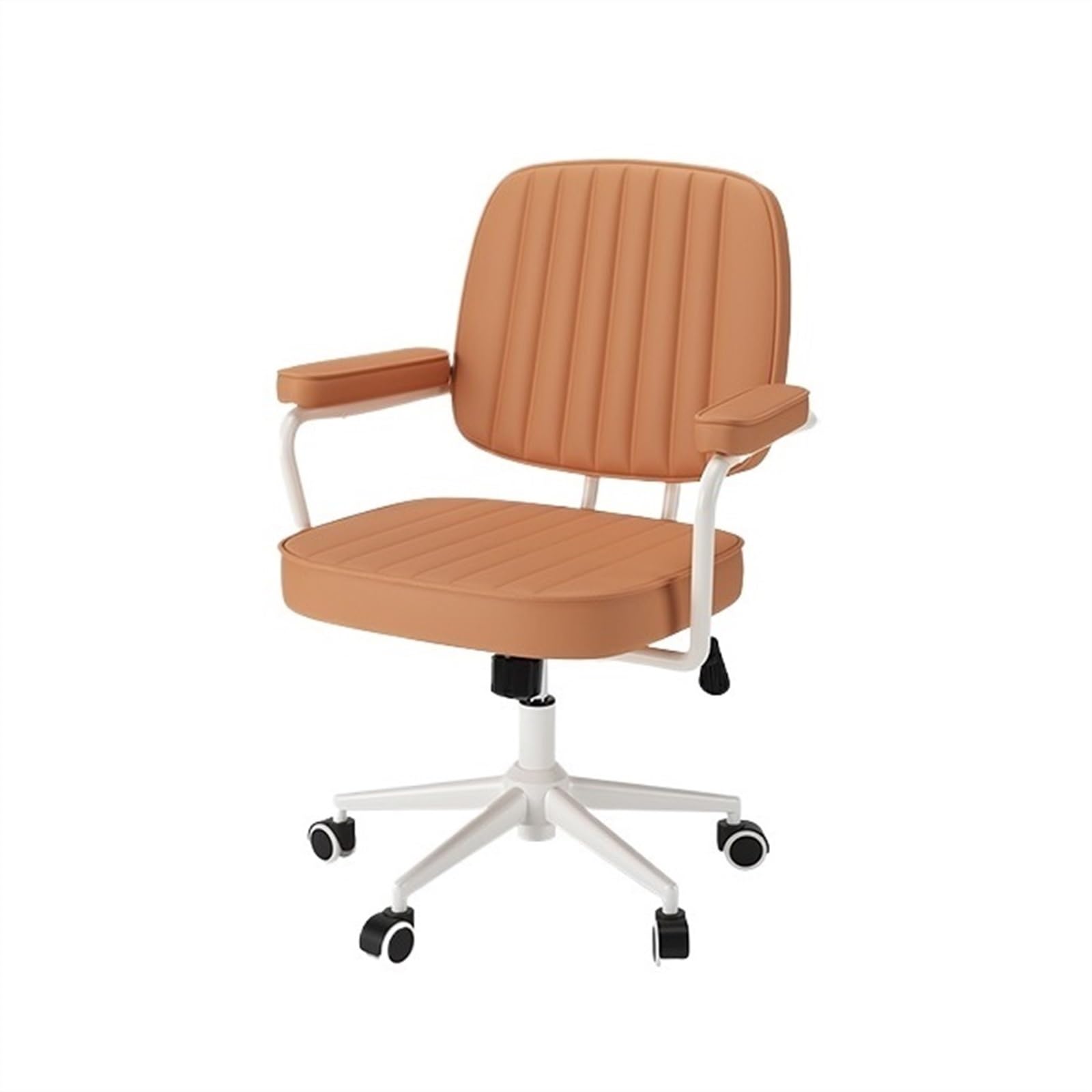 Bürostuhl Ergonomischer Schreibtischstuhl aus Leder mit mittlerer Rückenlehne, Bürostuhl aus PU-Leder mit Armlehnen, verstellbarer Stuhl mit Rollen, Drehstuhl mit Hebefunktion Schreibtischstuhl(Orange