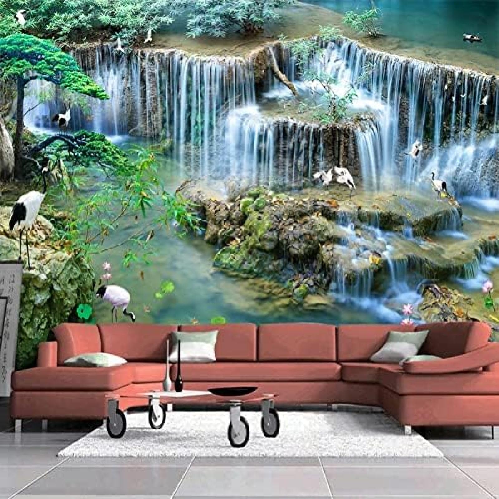 XLMING Wasserfall-Landschaftsbilder 3D Tapete Wohnzimmer Sofa Schlafzimmer Esszimmer Home Dekoration Wand-400cm×280cm