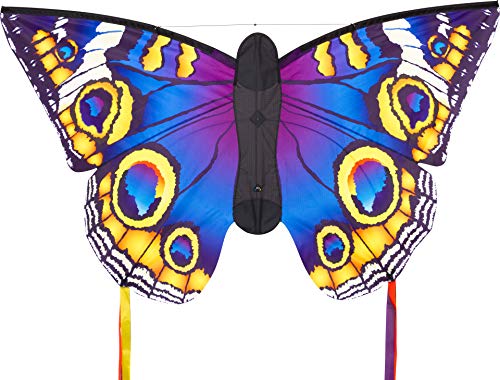 HQ 106548 - Butterfly Kite Buckeye L, Kinderdrachen Einleiner, ab 5 Jahren, 80x130cm und 2x600 cm Drachenschwanz, inkl. 17kp Polyesterschnur 40m auf Spule, 2-5 Beaufort