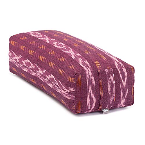 Bodhi Yoga Bolster Salamba | Ethno Collection | Ikat-Webstoff, weinrot Gemustert, Kapok