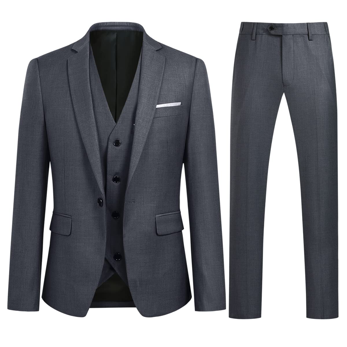 Allthemen Anzug Herren Slim Fit 3 Teilig Anzüge Modern Herrenanzug 3-Teilig Sakko Hose Weste für Business Hochzeit Grau L