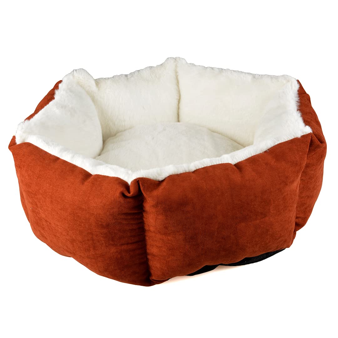 Duvoplus, Hundebett Hexa Velvet Copper M – 60 x 60 x 24 cm, Rot/Weiß, umweltfreundlich, Füllung 100% recycelt, Rutschfester Boden, bequemer und Warmer Schlafplatz für Hunde