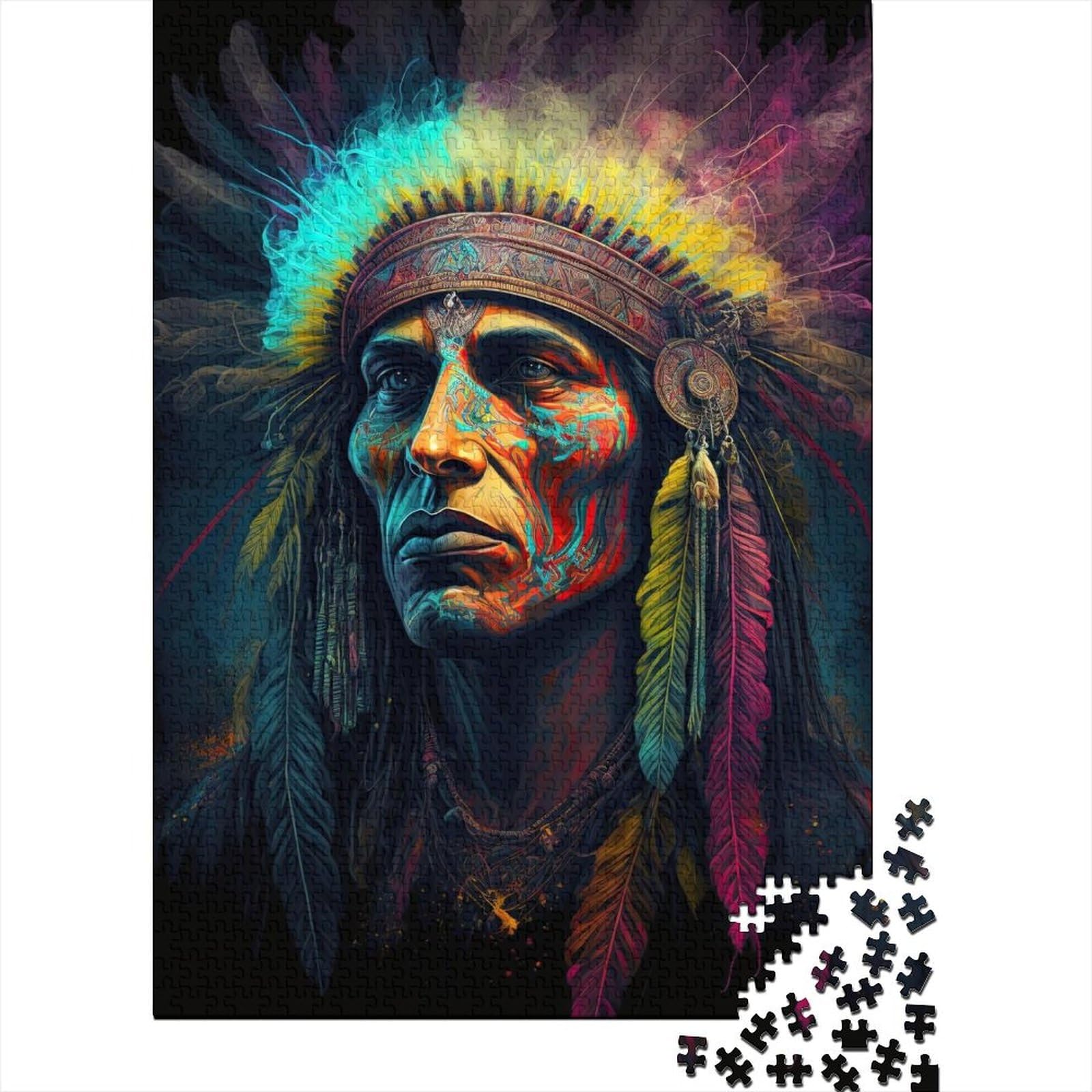 Indianer-Holzpuzzle für Teenager, Geschenke für Erwachsene, 1000 Teile, interessante Puzzles zur Stressreduzierung (75x50cm)