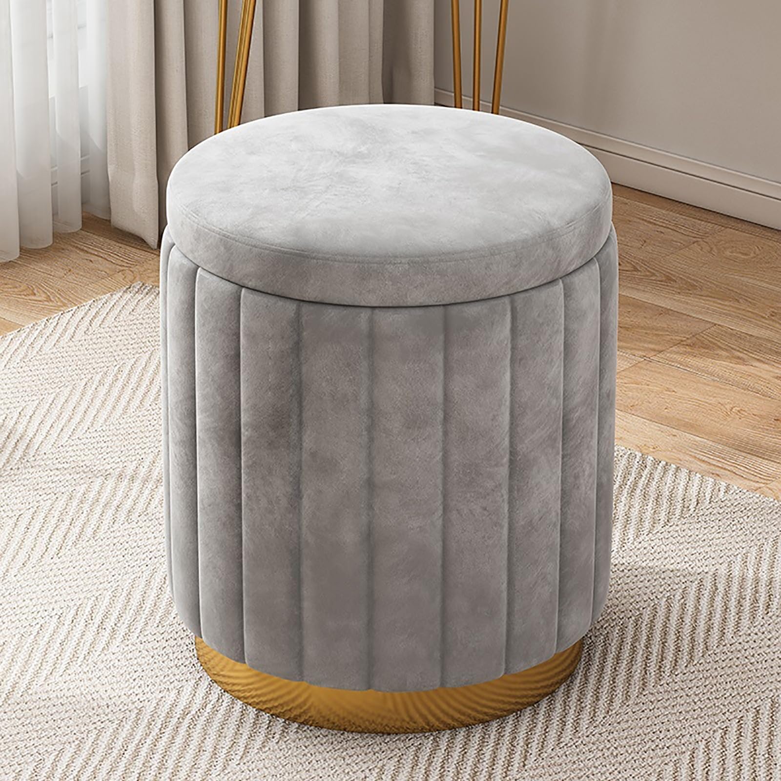 WYZCHDM Runder Samt-Ottomane, Mode Lagerung Hocker, Dressing Tisch mit Stauraum, Multi-Funktion Make-Up Hocker, Schminkhocker, Couchhocker Polsterhocker, für Wohnzimmer Schlafzimmer Without Storage B