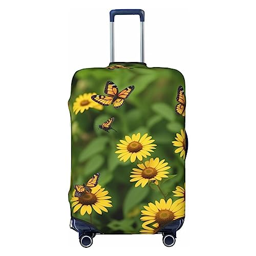 Reisegepäckhülle mit Schmetterling und Blumen, strapazierfähig, passend für 45,7 - 81,3 cm große Gepäckstücke, Größe M, Schwarz, Medium