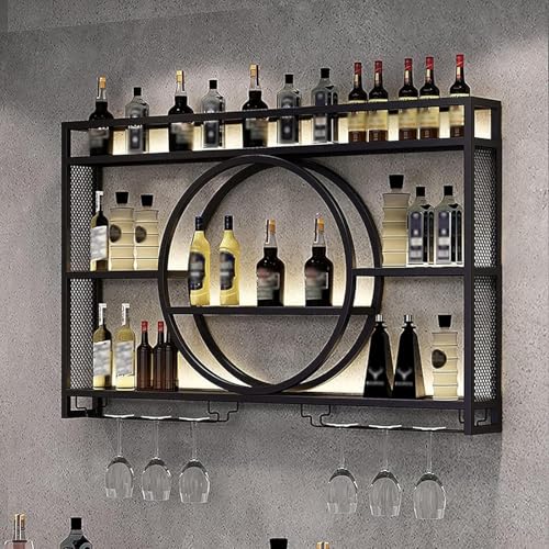 Modernes Wand-Weinregal aus Metall, Wand-Weinregale, Bareinheit, schwebende Regale, Glasflaschenregal, Eisen-Ausstellungsständer, Weinhalter für Zuhause, Restaurant, Bars, K, Schwarz, 100 x