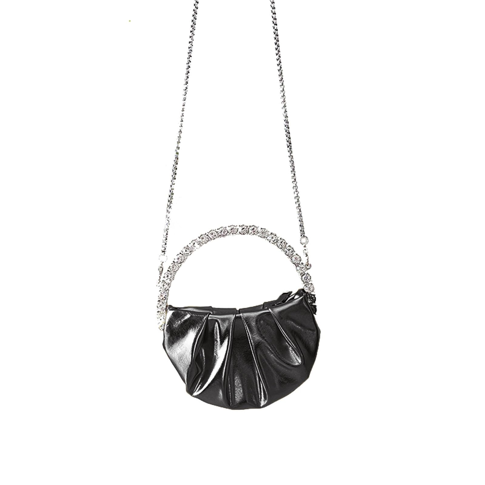 ohodhmnu Damen-Tragetasche, modische Henkeltasche, Abendtasche, Halbmond, rund, Abendessen, Geldbörse, Hochzeit, Party, Kette Schultertaschen, Schwarz , no flower