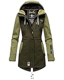 MARIKOO Damen Winter Jacke Winterjacke Mantel Outdoor wasserabweisend Softshell B614 [B614-Zimt-D.Oli-Olive-Gr.S]