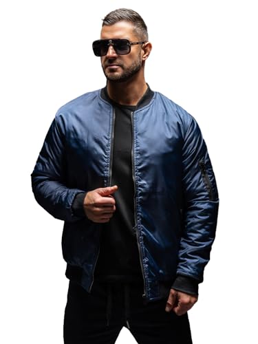 BOLF Herren Bomberjacke Übergangsjacke Pilotenjacke Freizeitjacke Fliegerjacke Blousonjacke Steppjacke Stehkragen Reißverschluss College Leichte Freizeit Outdoor AK95A1 Dunkelblau L [4D4]