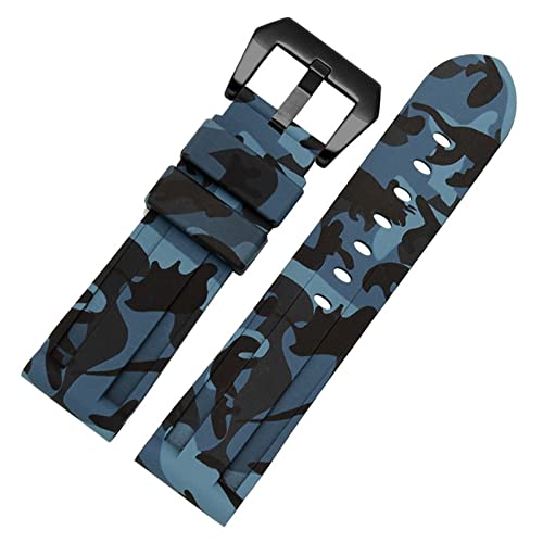 SCRUBY Silikon Uhrband für PAM111 386 441 Serie Armband Gurte 20mm 22 mm 24 mm 26 mm wasserdichtes Sport -Tarnarmband(Camo blue black,24mm)