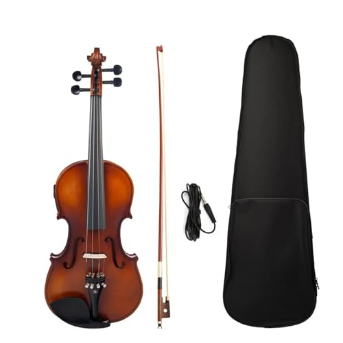 Standard Violine 4/4 Größe Akustik-Elektro-Violine Geige Brasilholz Bogen Audiokabel Brücke Violine Tragetasche(Natural Color)