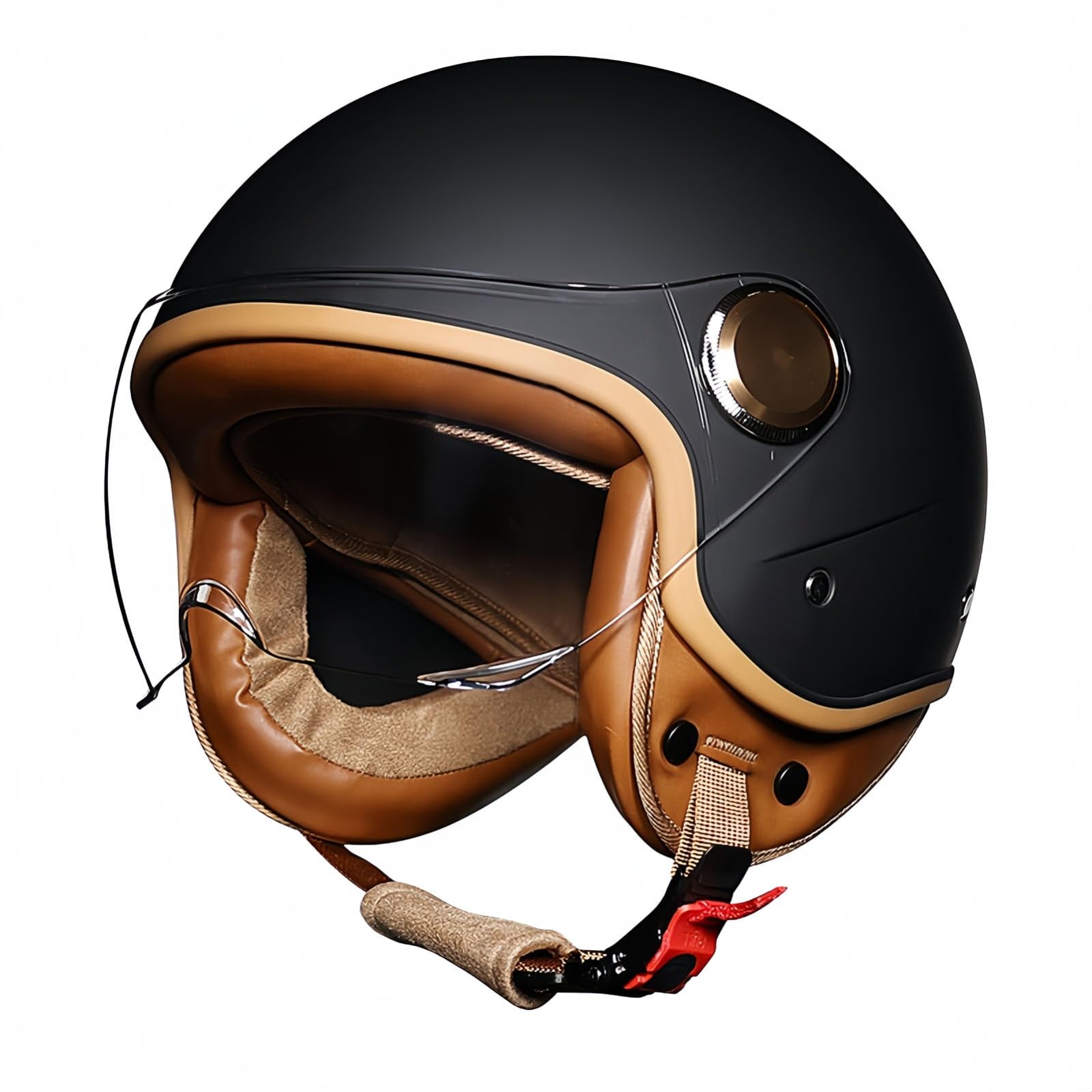 3/4 Offener Motorradhelm Schutzbrille Komfortfutter Ohrenschützer ECE-Zertifizierung Sturzhelm Roller Fahrrad Chopper Helm Erwachsene Männer E,XL62-63CM