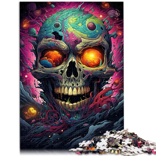 Puzzlespiel, farbenfroher Psychedelischer Fantasie-Totenkopf, 1000 Teile, Holzpuzzle, Familienspiel zum Stressabbau, schwieriges Herausforderungspuzzle, 1000 Teile (50 x 75 cm)