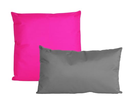 JACK 2er Set 2-farbiges Wende Outdoor Lounge Kissen 45x45cm + 30x50cm Dekokissen Inkl. Füllung Wasserfest Garten Lotus Effekt, Farbe:Anthrazit - Pink