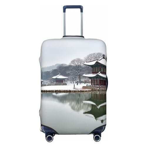 CSGJMYGS Korea Winter Lake Gepäckabdeckungen für Koffer, waschbar, modisch, dehnbar, kratzfest, passend für 45,7 - 81,3 cm Gepäck, XL, Schwarz, XL, Schwarz , XL