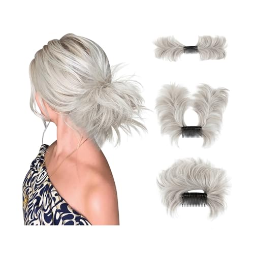 Haarteile Haarknoten Clip-In-Haarteile, Donut-Hochsteckfrisur, Kunsthaar-Dutt-Extensions, unordentliches lockiges Haar, Chignon, Haargummis, Haarteile for Frauen Brötchen Haare(Mix Gray)