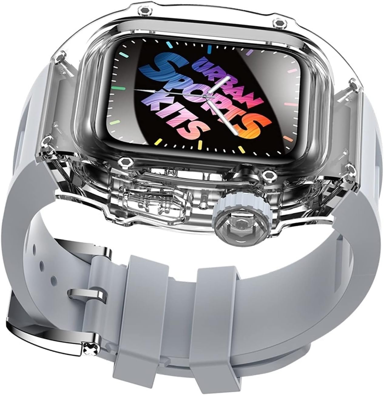 NEYENS Transparentes Uhrengehäuse, Silikon-Uhrenarmband, für Apple Watch 8, 7, 6, 5, 4, SE-Serie, hartes PC-Uhrengehäuse, Gummiband, Mod-Kit, für iWatch 44 mm, 45 mm Uhrenersatz, 44mm, Achat