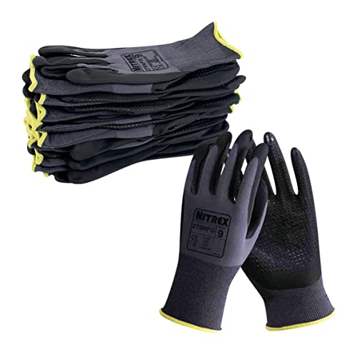 NITREX Unigloves 270NFG Wiederverwendbare Handschuhe mit Schaumstoff-Nitril-Handflächenbeschichtung, Nylonfutter und verbesserter Griffabdeckung auf der Handfläche, Grau/Schwarz