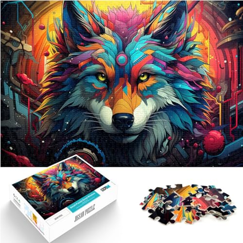 Puzzle, Lernspiele, Die farbenfrohe Psychedelie des mechanischen Wolfs, 1000-teiliges Puzzlespiel, Holzpuzzle, Puzzeln als Geschenk, 1000 Teile (50 x 75 cm)