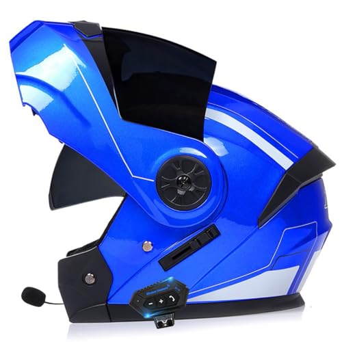 Klapphelm Motorradhelm Bluetooth Modularer Bluetooth Full Face Helm Mit Doppelvisier ECE Zertifiziert Motorradhelm Sturzhelm mit Automatische Reaktion FüR Erwachsene Damen Herren