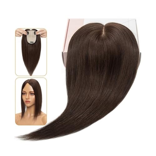 Haartopper für Frauen Echthaar-Topper, gerader Mittelteil, 130% Dichte, indisches Remy-Haar, 8 x 12 cm, Spitzenbasis-Haarteil mit 3 Clips for dünner werdendes Haar oder Haarausfall Haarteil Topper To