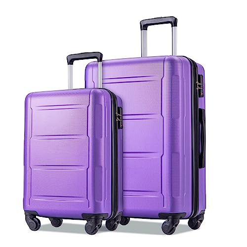 LANAZU Set mit 2 erweiterbaren Gepäckstücken, 20 + 28 Zoll Handgepäckkoffer mit TSA-Schloss/Rollenrollenkoffer für den Urlaub (Purple)