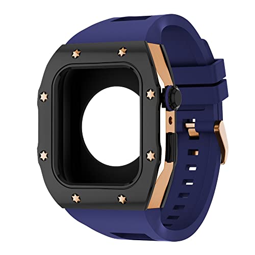 TONECY Metallgehäuse, Silikonband für Apple Watch Serie 8, 7, 45 mm, DIY-Modifikations-Mod-Kit für iWatch 6, 5, 4, SE, 44 mm, Gummiarmband (Farbe: W, Größe: 44 mm für 6/5/4/SE)