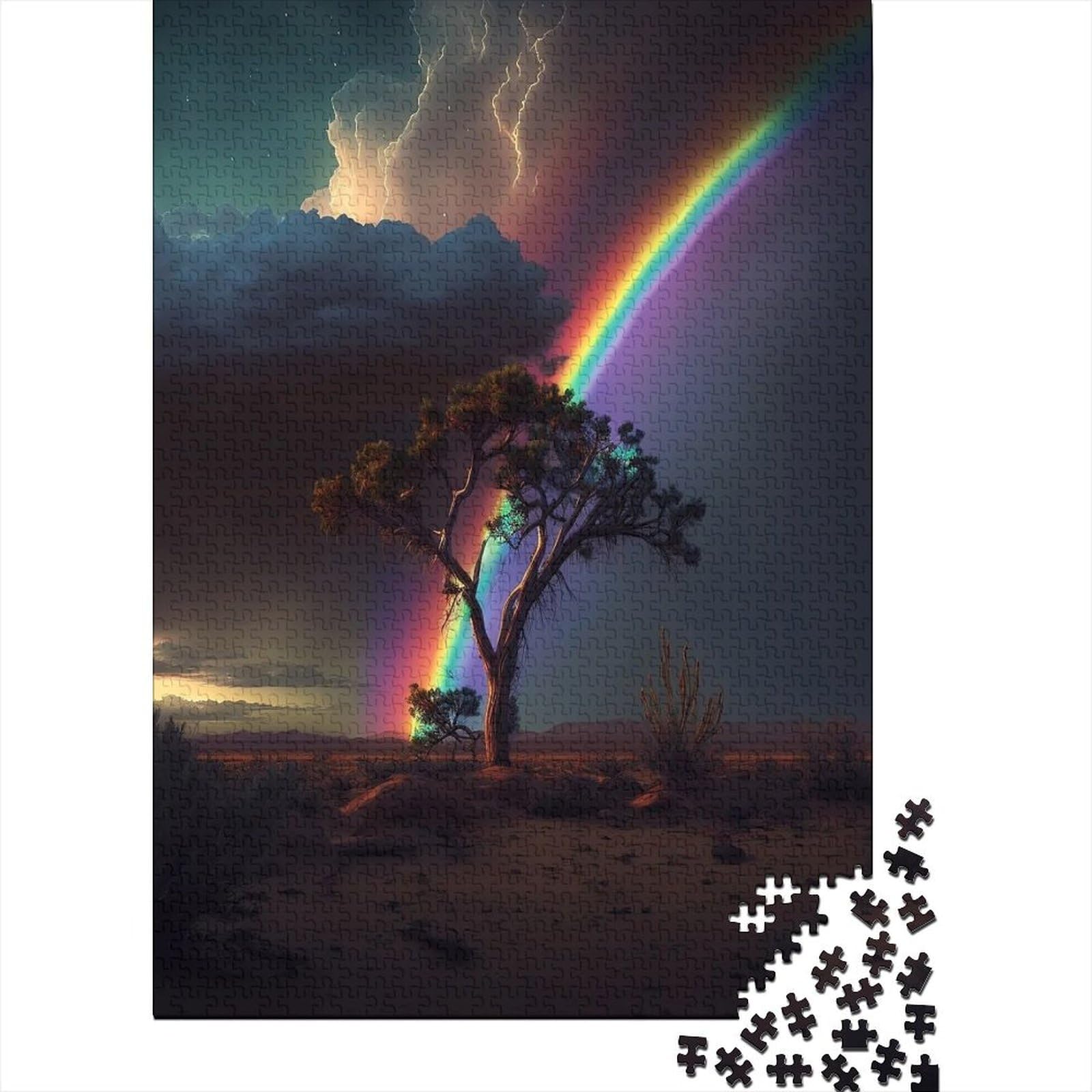 1000-teiliges Puzzle für Erwachsene und Teenager. Regenbogenbaum für Erwachsene. 1000-teiliges Puzzle-Geschenk ganze Familie und die (Größe: 75 x 50 cm)