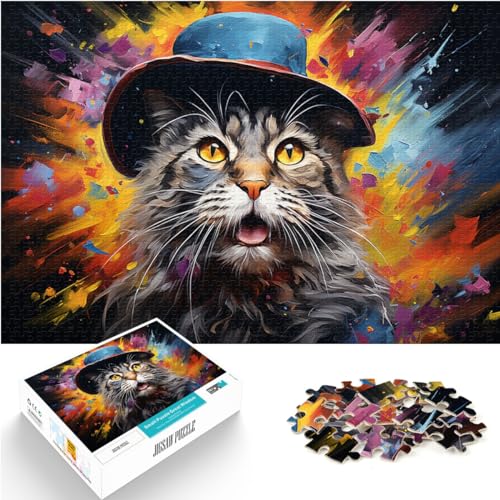 Puzzles zum Thema „Bunte Katzenzeichnung“, 1000-teiliges Holzpuzzle, pädagogisches Puzzlespiel zum Geburtstag, Weihnachtsangebot als Geschenk für die ganze Familie (50 x 75 cm)