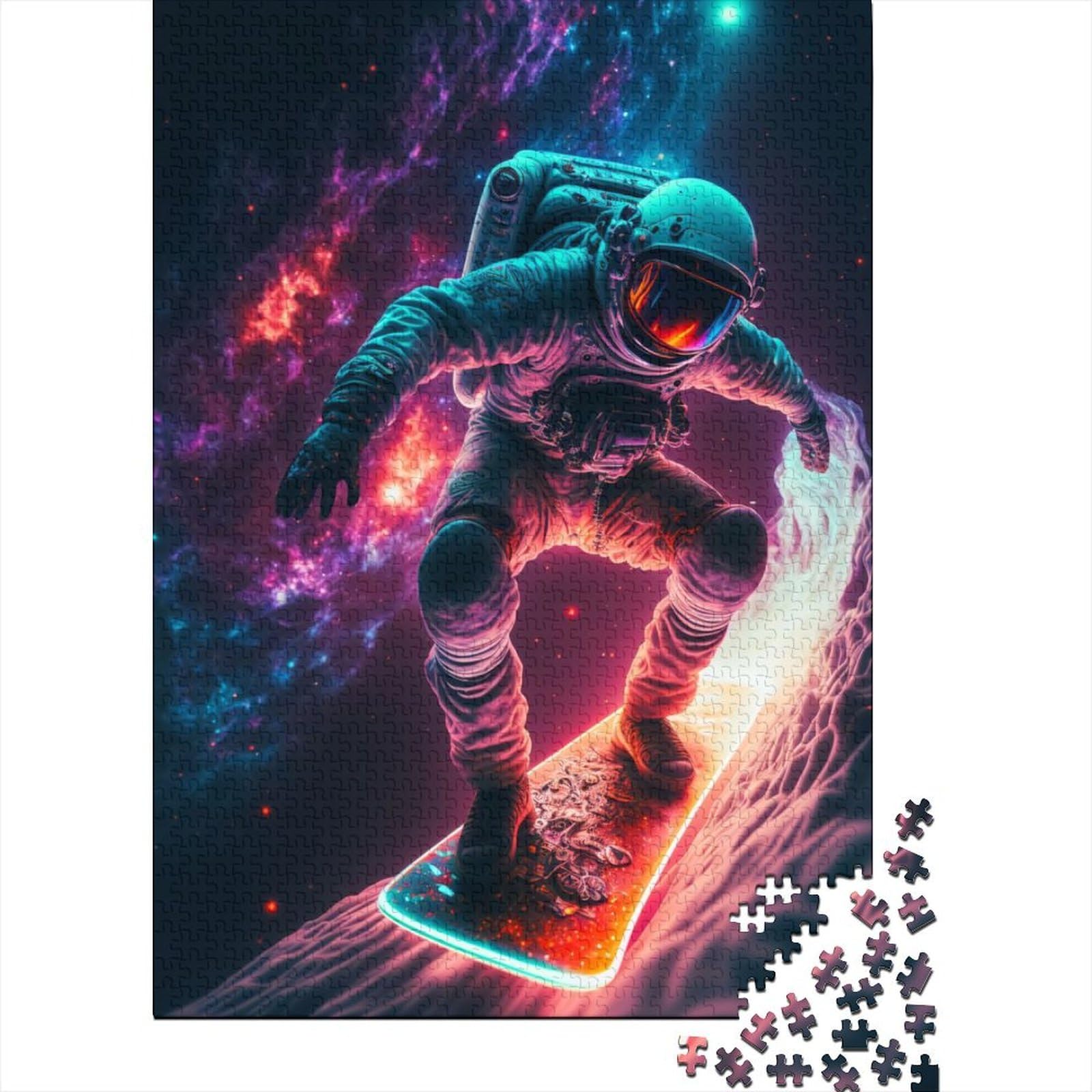 Kunstpuzzle für Erwachsene, 500 Teile, Astronaut auf einem Skateboard, für Erwachsene, 500-teiliges Puzzle ganze Familie und die (20,47 x 14,96 Zoll)