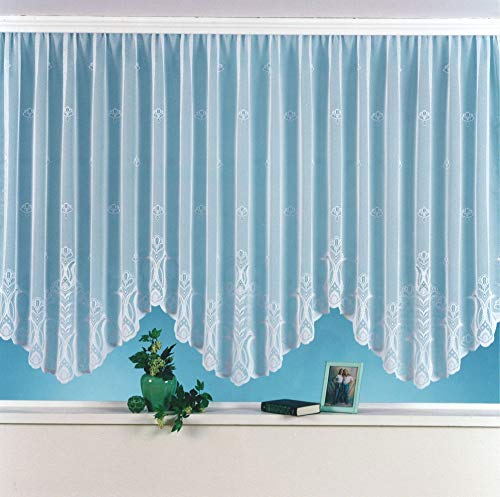 Jacquard-Bogen-Store NEYLA, mit Universalschienenband, halbtransparent, Farbe weiß HxB 175x625 cm