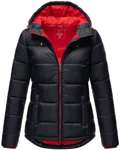 MARIKOO Damen Steppjacke gesteppte Winterjacke mit Kapuze B927-Leand-Navy-Gr.40