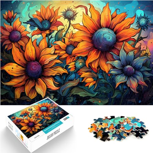 Puzzle als Geschenk, Fantasie, bunter Sternenhimmel, Sonnenblumen, Puzzle 1000 Teile für Erwachsene, Holzpuzzle, Heimdekoration, 1000 Teile (50 x 75 cm)