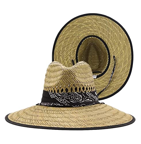 YIHANSS Sonnenhut Strandhut Einfacher handgemachter Unisex-Strohhut Sommerstrand Sonnenhut Outdoor Breite Krempe Jazzhut Strohhut Hüte