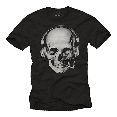 Totenkopf T-Shirt mit Kopfhörer - Skull Rock Band Musik Shirt für Herren schwarz XXL