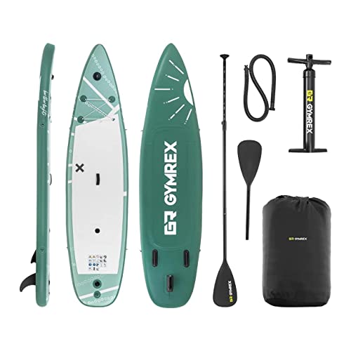 Gymrex GR-SPB401DC Stand Up Paddleboard aufblasbar 125 kg grün Doppelkammer 335 x 78 x 15 cm SUP-Board