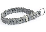 CopcoPet - Fettleder Hundehalsband Würger geflochten mit verchromten Zugstopp-Ring, Grau 50-55 cm x 20 mm Hunde Halsband